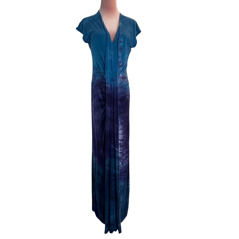 Size Large Urban X Maxi Dress Blue Purple Tie Dye Jersey Knit Ruched Front